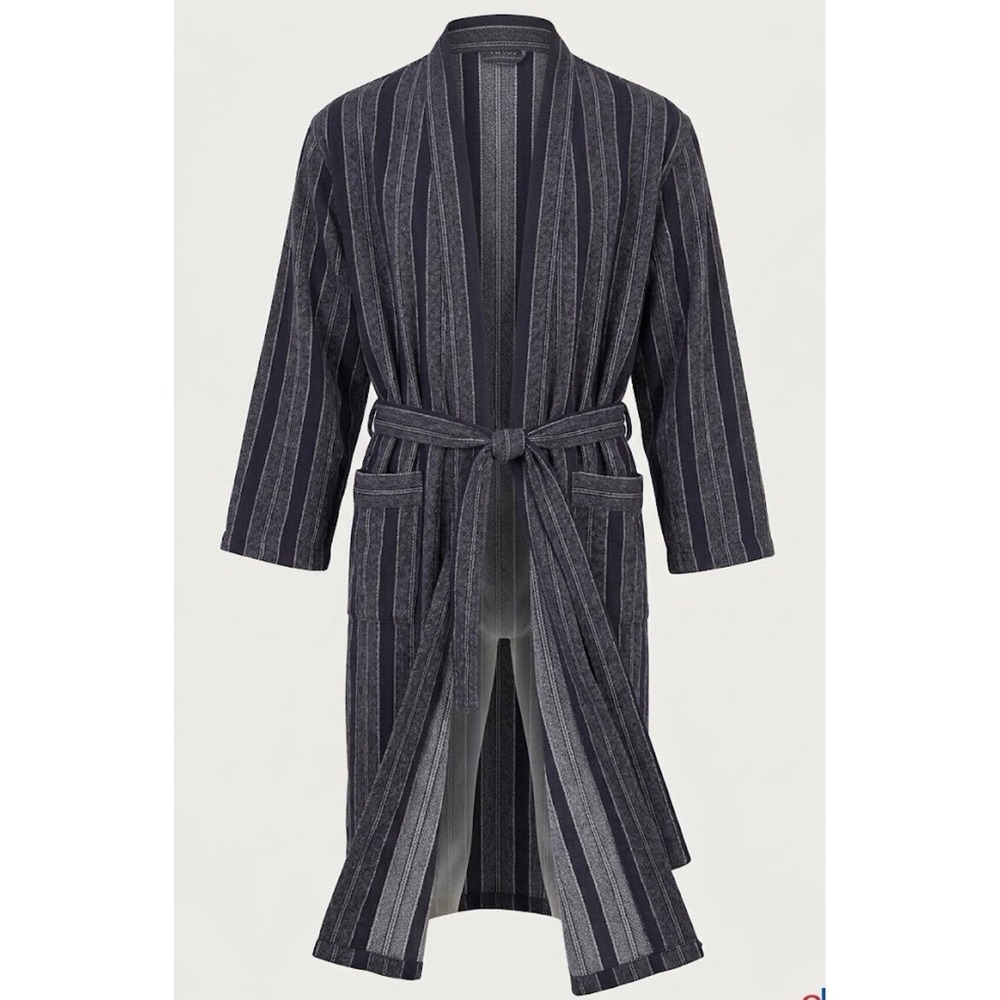 OddBird Co. Damat Turkish Cotton Robe Charcoal Stripe Unisex XL NWOT